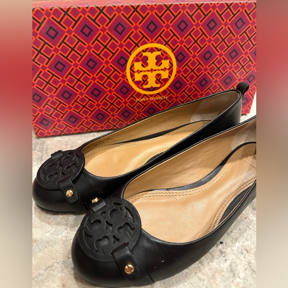 Tory Burch Mini Miller Women’s Ballet Flat Black Sz 5.5 Nappa Leather NIB
